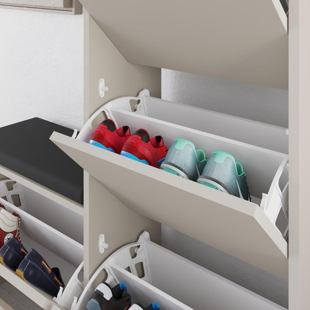 Scarpiera con panca Dude con 4 ante a ribalta colore cashmere