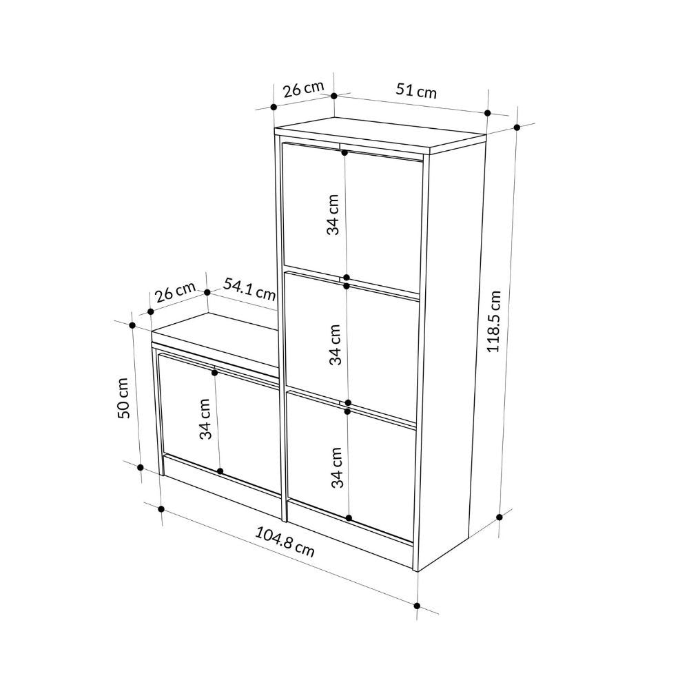Scarpiera con panca Dude con 4 ante a ribalta colore hitit noce