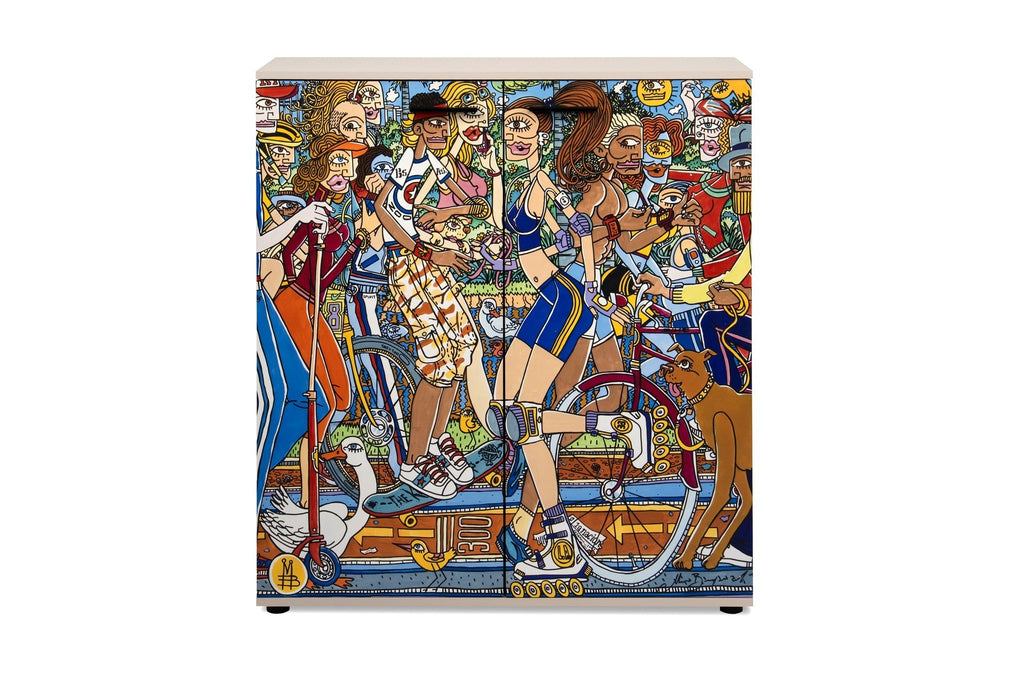 Scarpiera Move con 2 ante battenti decorate By Mauro Bergonzoli in stile pop art e 12 ripiani interni