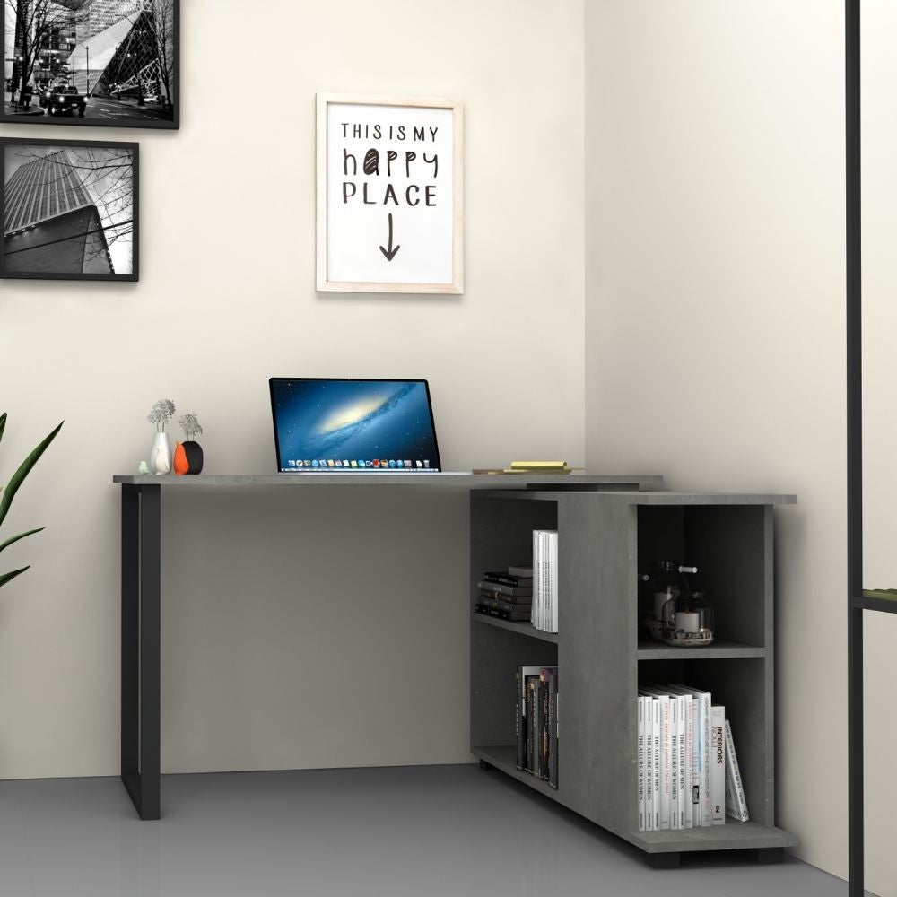 Scrivania con libreria Oslo cemento 120x60 cm