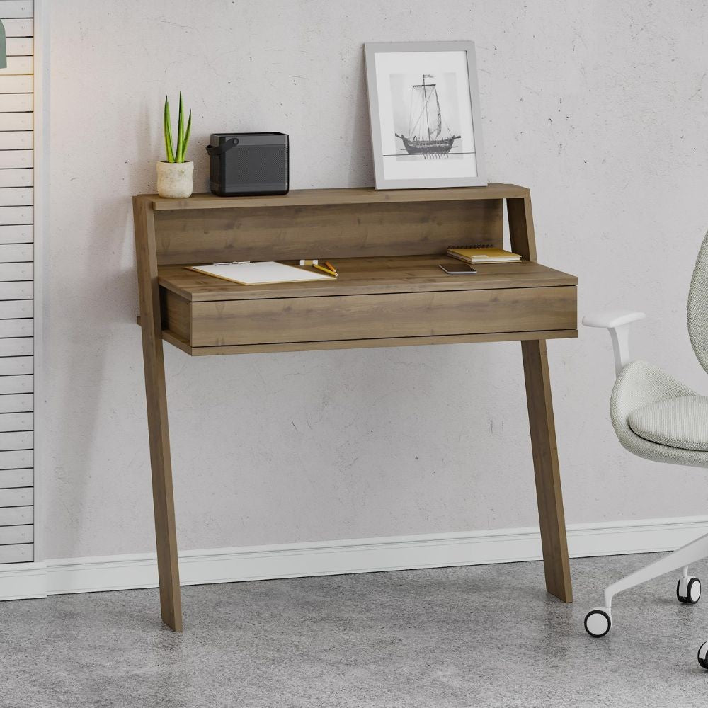 Scrivania da parete hitit noce con cassetto Cowork 94 cm.