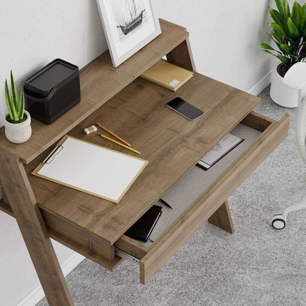 Scrivania da parete hitit noce con cassetto Cowork 94 cm.