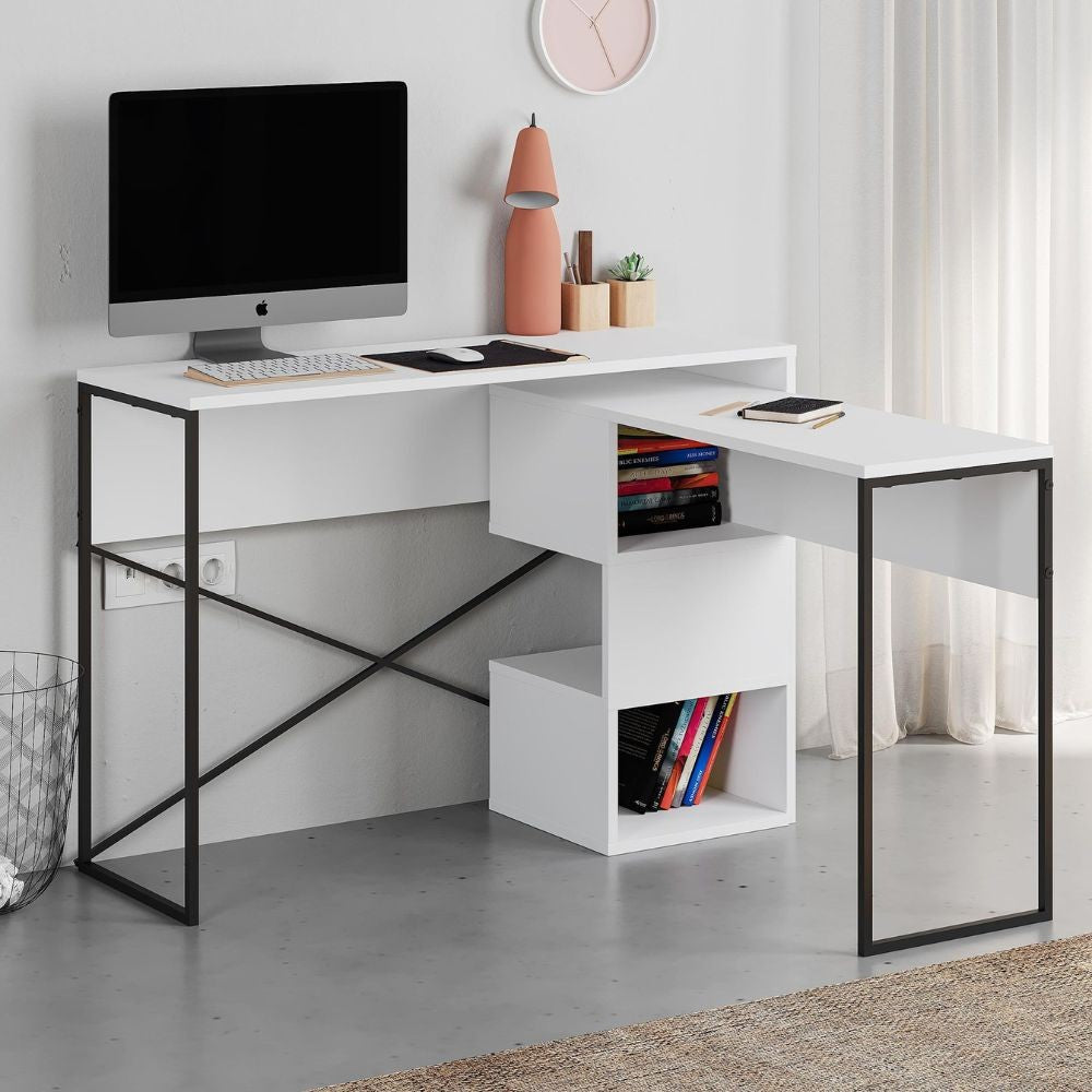 Scrivania espandibile Badau colore bianco e gambe in metallo nere 110x37.2x77 cm.