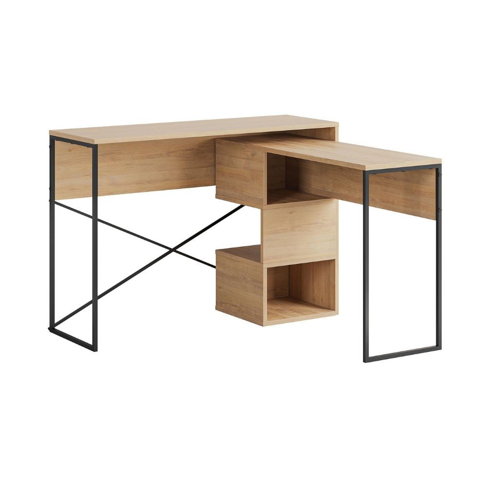 Scrivania espandibile Badau colore rovere e gambe in metallo nere 110x37.2x77 cm.