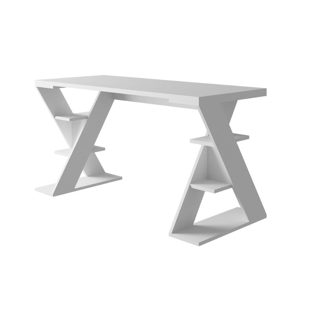 Scrivania Papillon con ripiani sulle gambe colore bianco