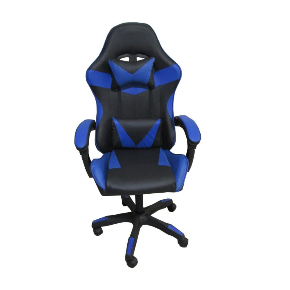 Sedia da ufficio Gaming con schienale alto e imbottitura in PVC colore nero con dettagli blu