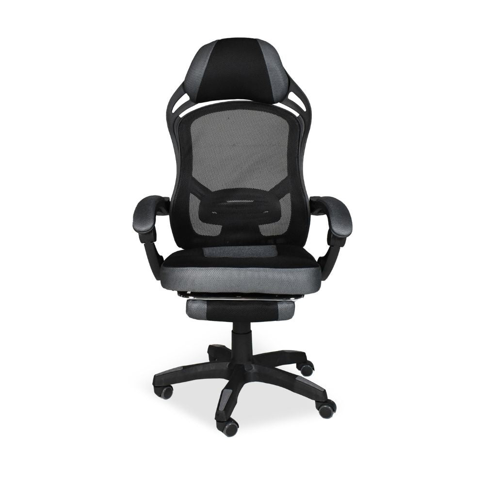 Sedia gaming Gandi con poggiapiedi estensibile in tessuto con rete nero