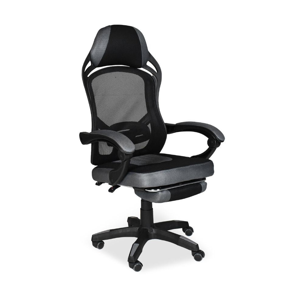 Sedia gaming Gandi con poggiapiedi estensibile in tessuto con rete nero