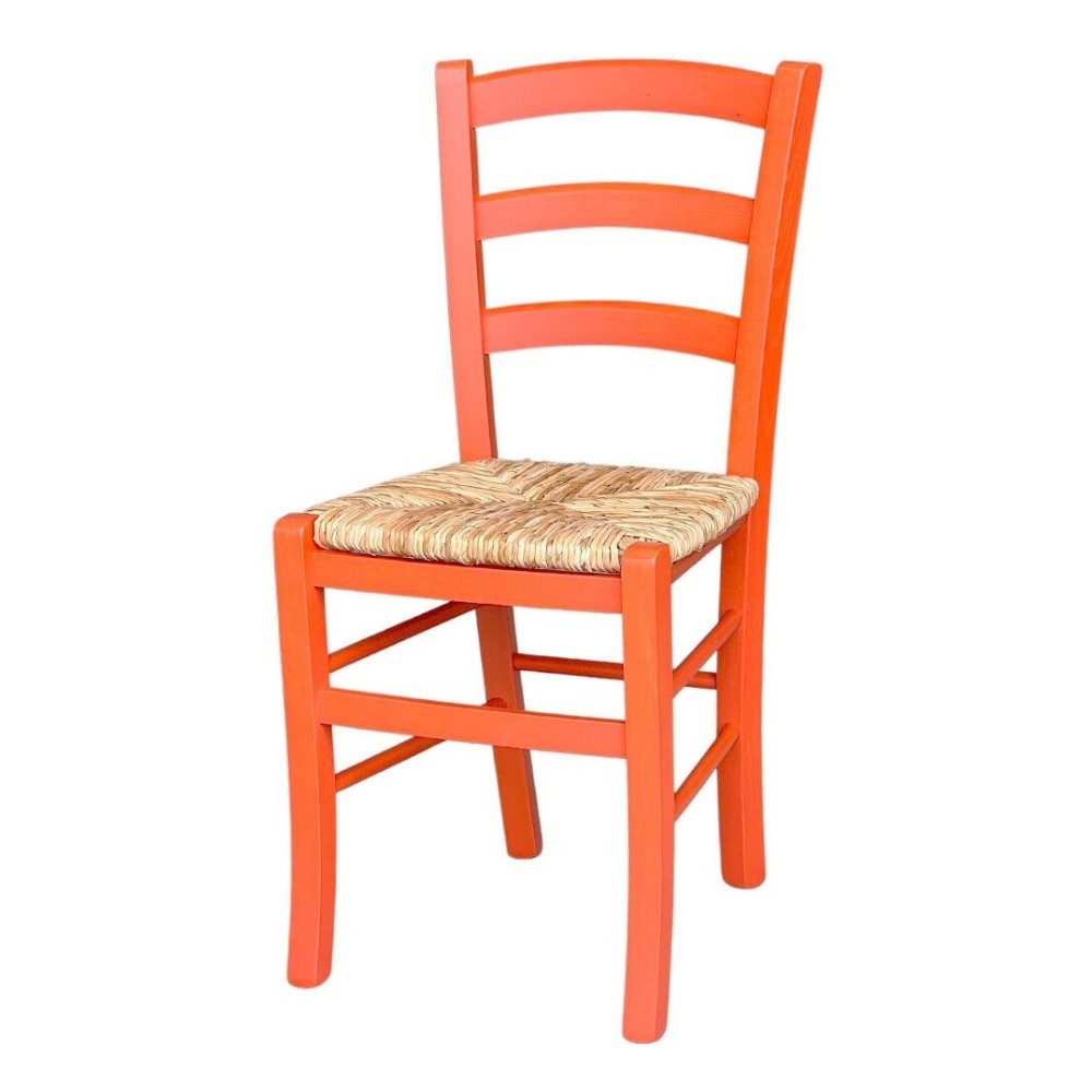 Sedia Venezia colore anilina arancio in legno di faggio con seduta in paglia set 2 pezzi