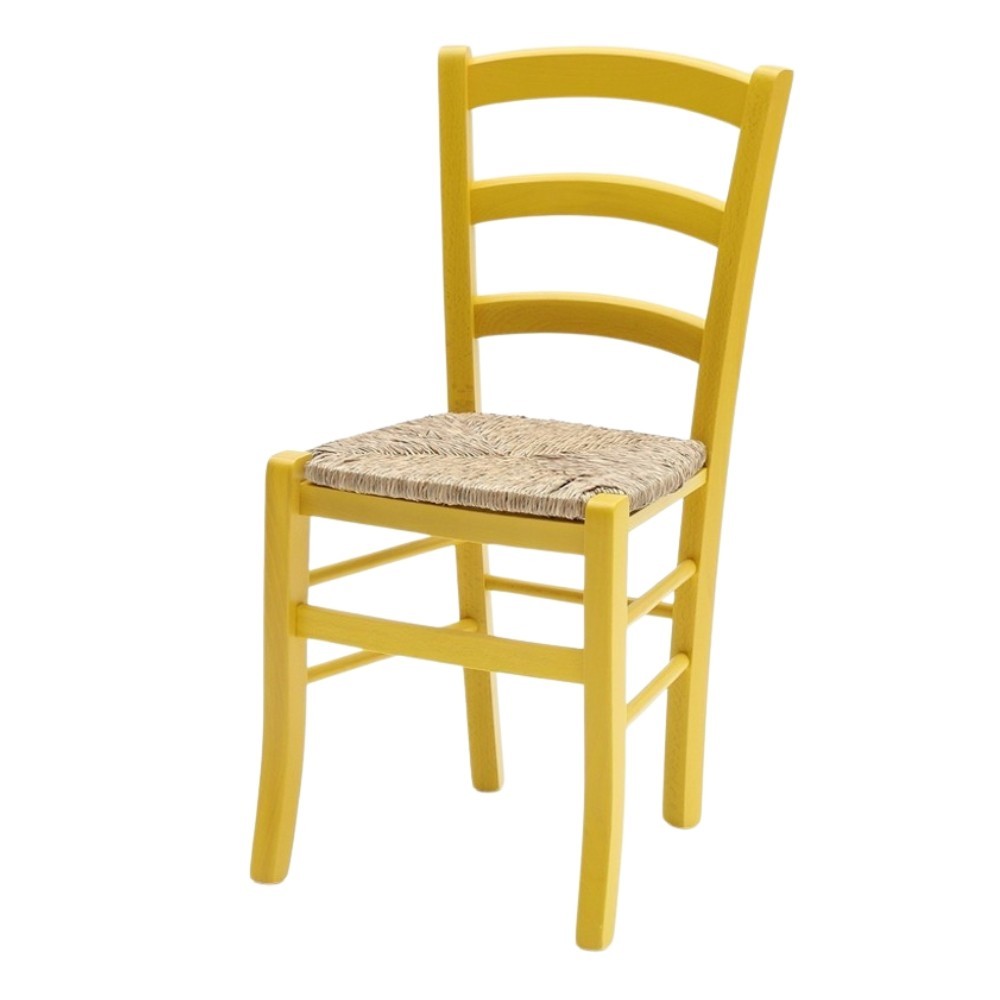 Sedia Venezia colore anilina giallo in legno di faggio con seduta in paglia set 2 pezzi
