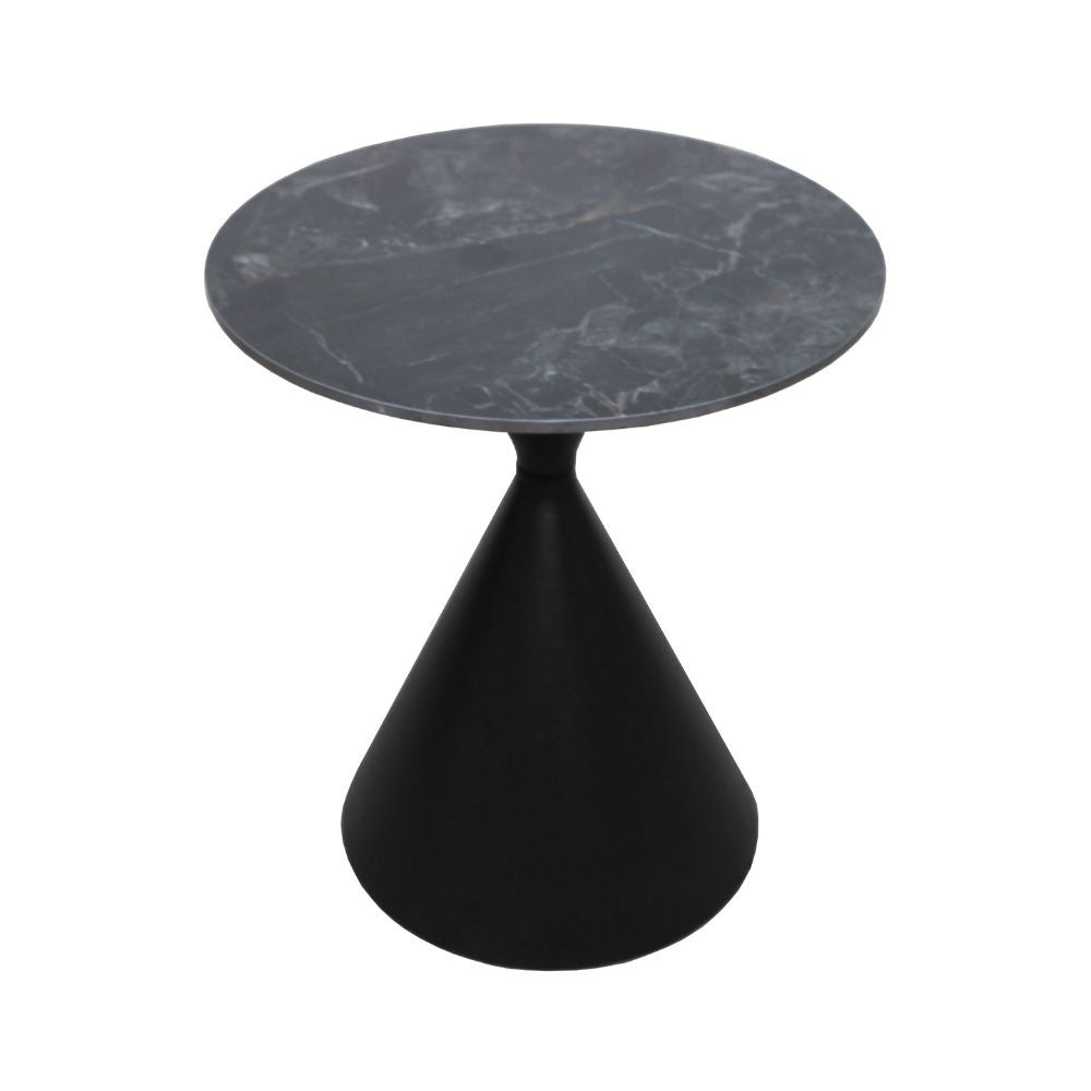 Set 2 tavolini da salotto basso Punto con piano effetto marmo nero e gambe in metallo nero