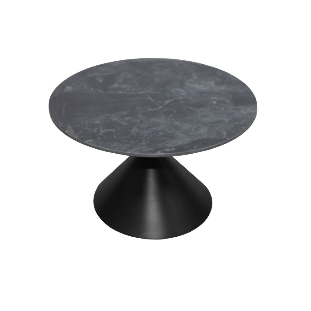 Set 2 tavolini da salotto basso Punto con piano effetto marmo nero e gambe in metallo nero