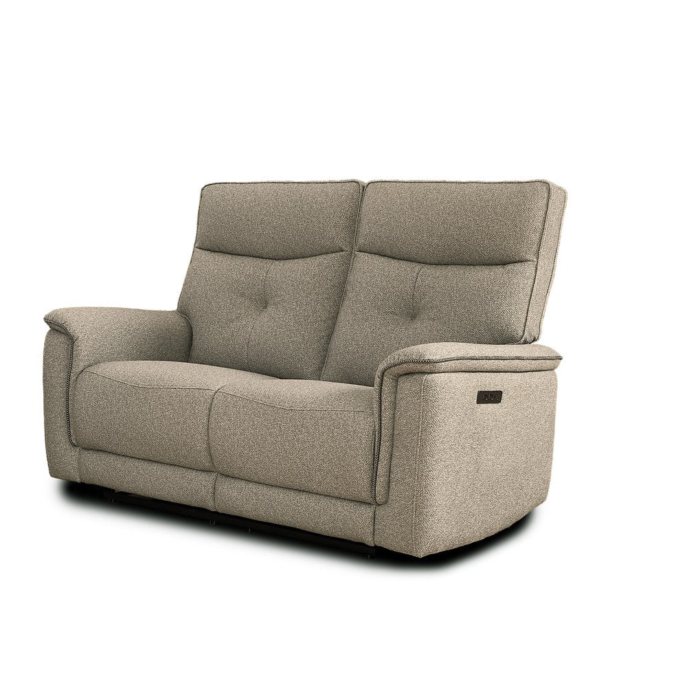 Set divani Elysio 2 e 3 posti e poltrona con recliner elettrici in tessuto G093 sabbia