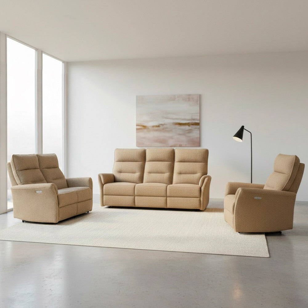 Set divani Softwave 2 e 3 posti e poltrona con recliner elettrici in tessuto G270 Camel