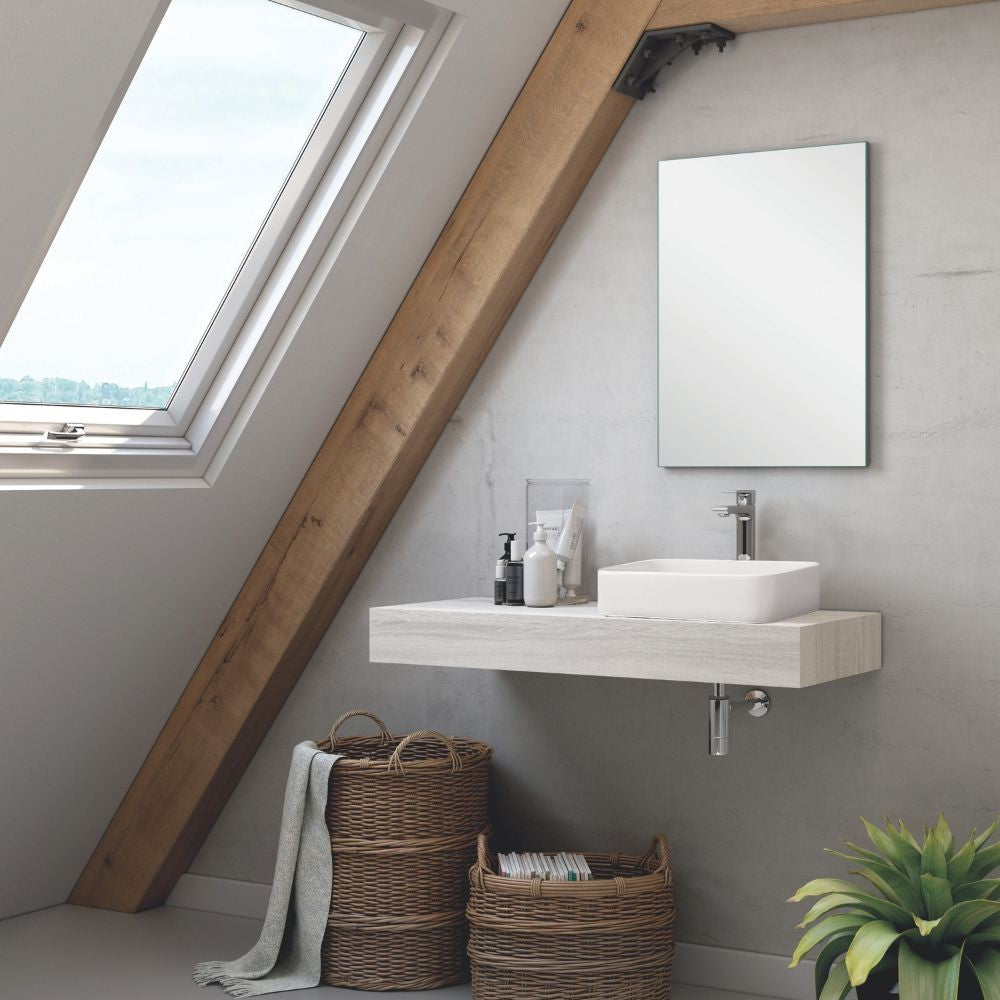 Set mensolone bagno con lavabo Ely colore rovere grigio ghiaccio 120x45x12 cm.