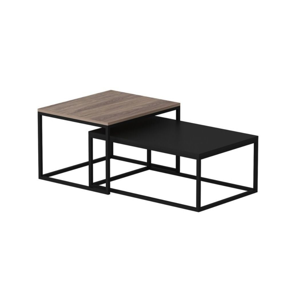 Set tavolini da salotto Leka nero e noce struttura in metallo