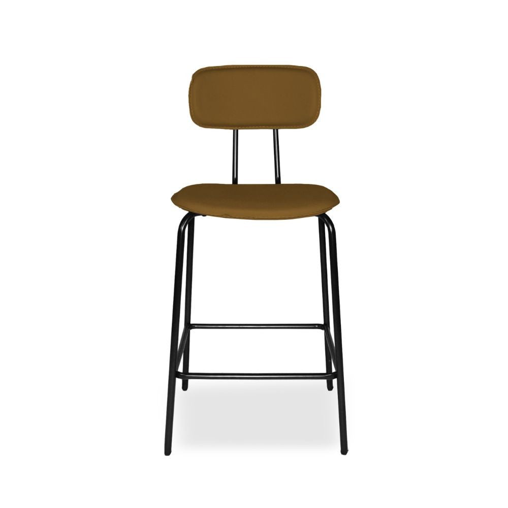 Sgabello Glami in pvc effetto cuoio brown con struttura in metallo nera
