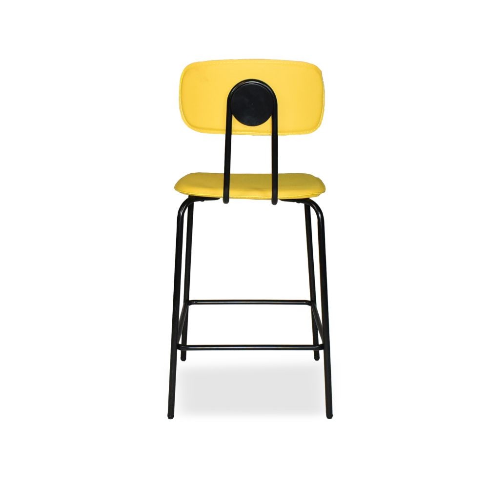 Sgabello Glami in pvc effetto cuoio giallo con struttura in metallo nera
