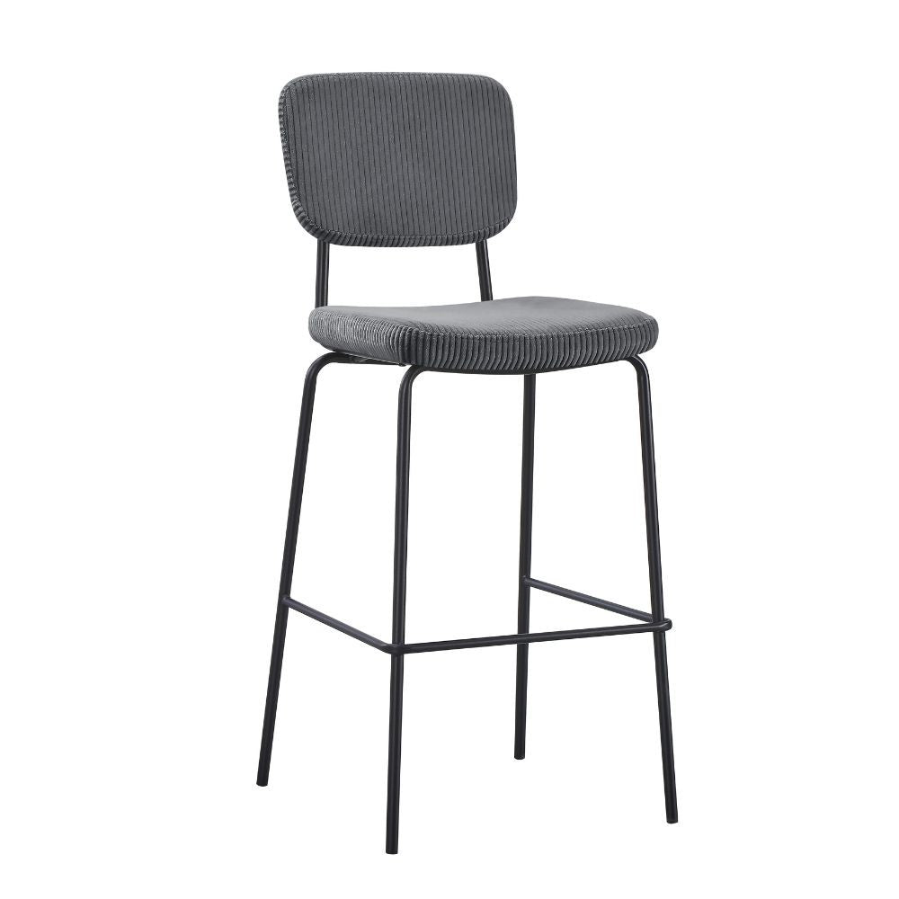 Sgabello Juno in tessuto colore grigio scuro e struttura in metallo nero
