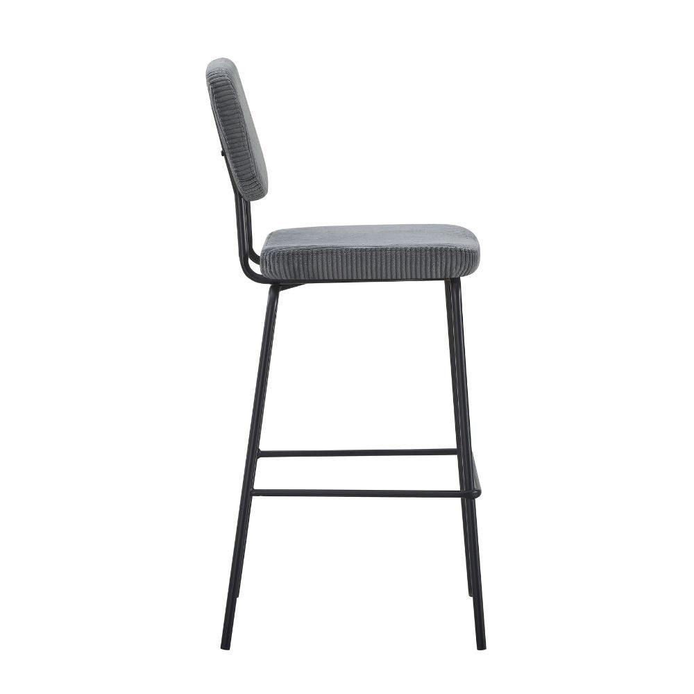 Sgabello Juno in tessuto colore grigio scuro e struttura in metallo nero