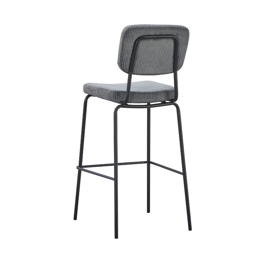 Sgabello Juno in tessuto colore grigio scuro e struttura in metallo nero