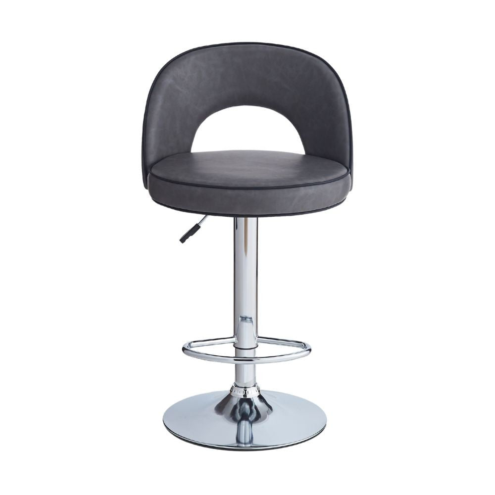 Sgabello Lisa con seduta in ecopelle grigio e gamba in metallo inox