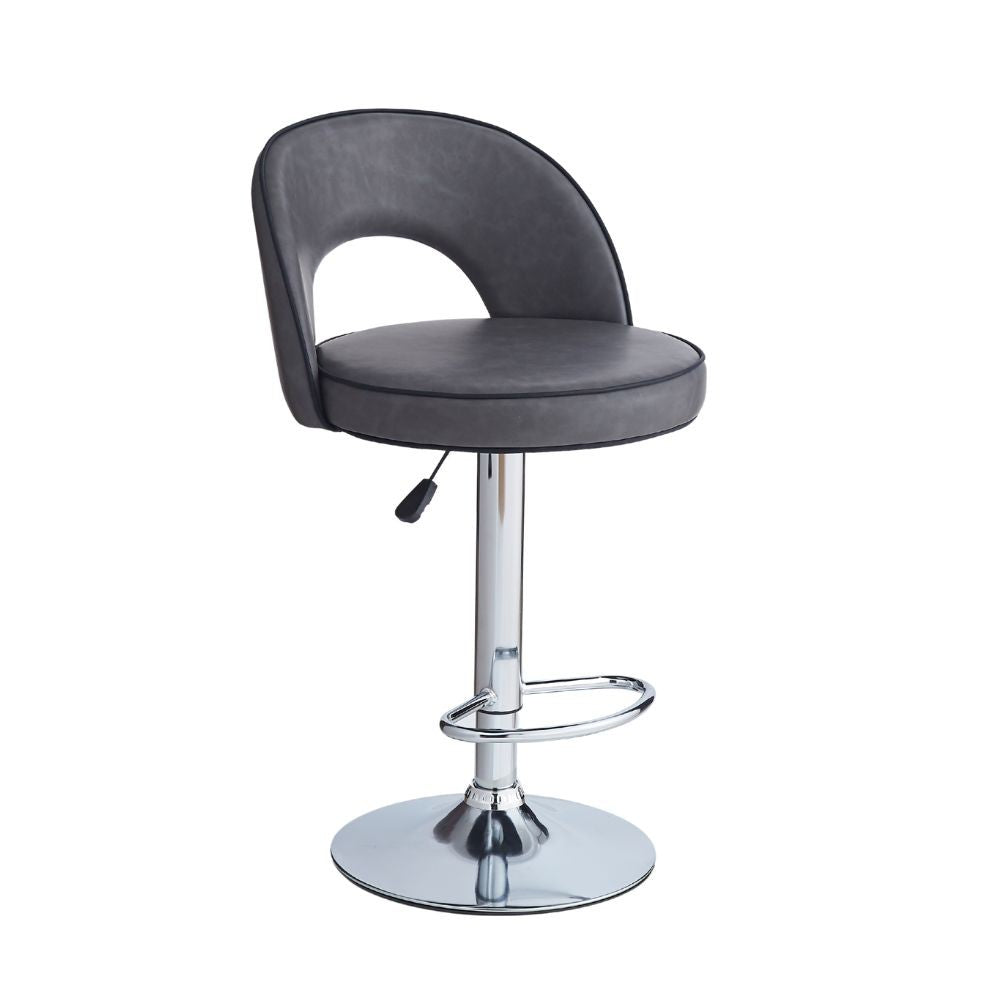 Sgabello Lisa con seduta in ecopelle grigio e gamba in metallo inox