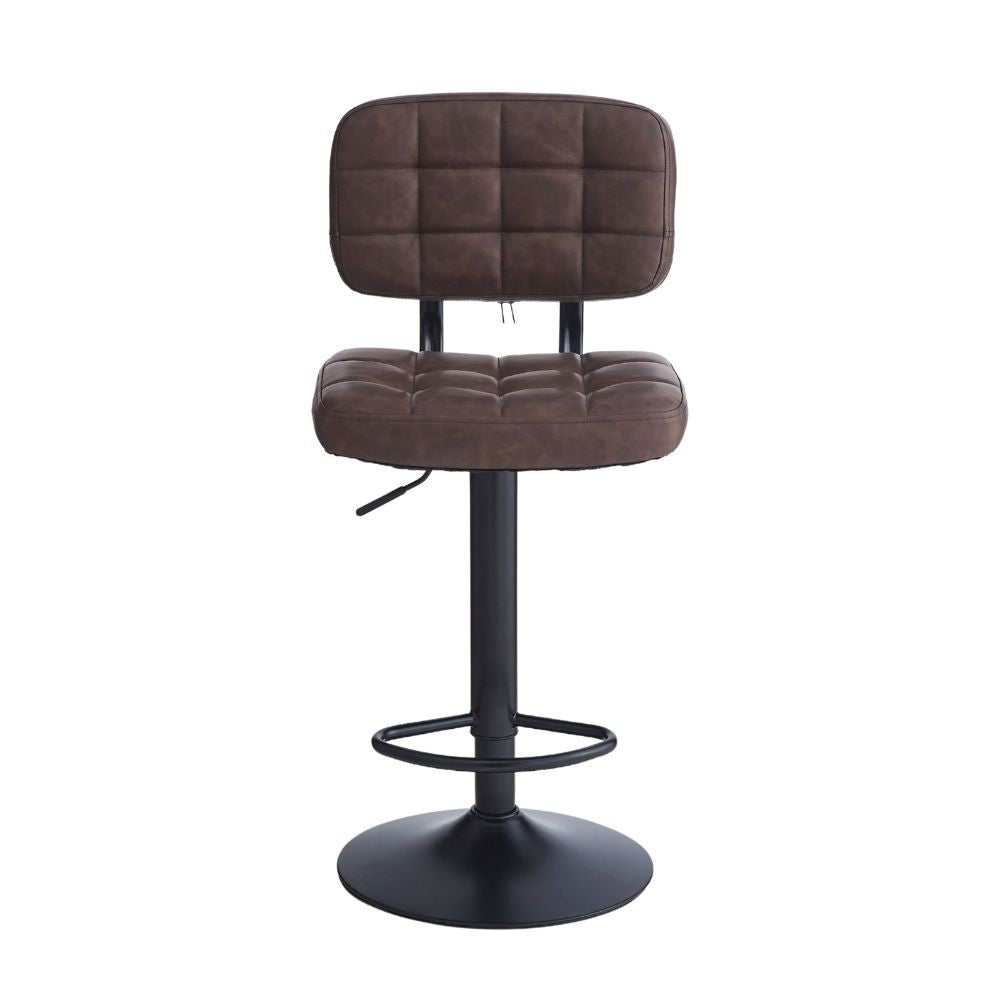 Sgabello Mavi con seduta e schienale in ecopelle brown e gamba in metallo nero