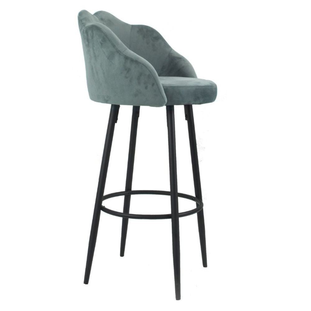 Sgabello Orel in velluto grigio con gambe nere opache