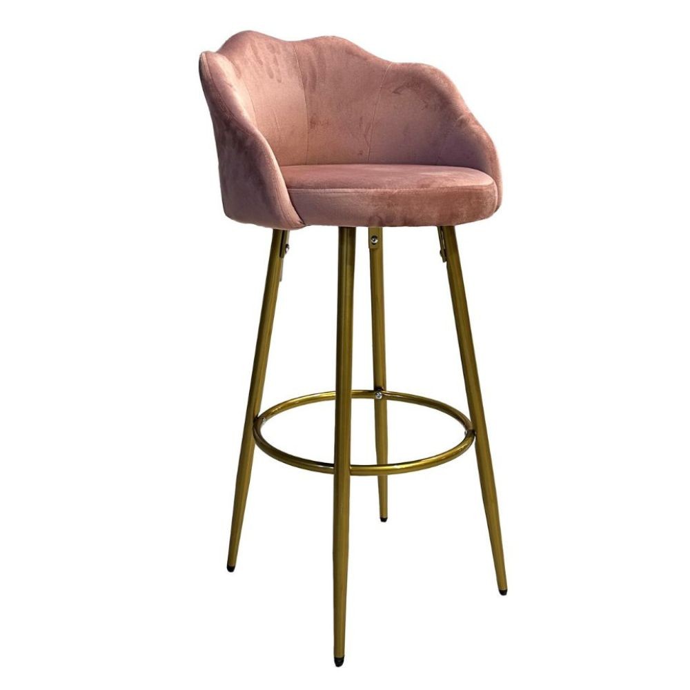 Sgabello Orel in velluto rosa con gambe dorate opache