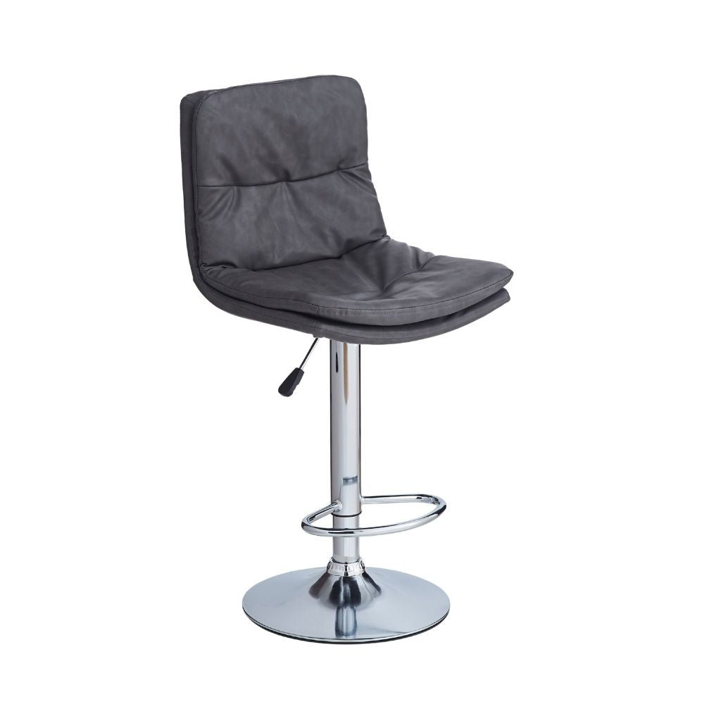 Sgabello Paco con seduta in ecopelle grigio e gamba in metallo inox