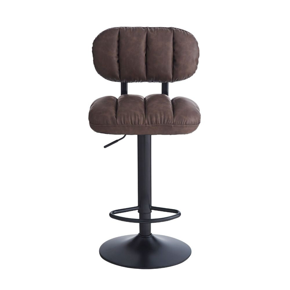 Sgabello Tati con seduta in ecopelle brown e gamba in metallo nero