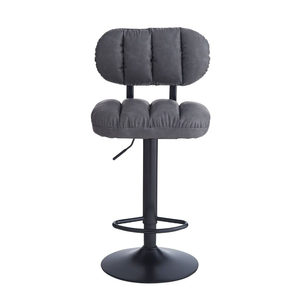 Sgabello Tati con seduta in ecopelle grigio e gamba in metallo nero