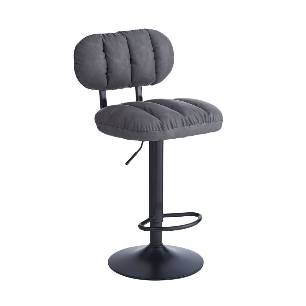 Sgabello Tati con seduta in ecopelle grigio e gamba in metallo nero