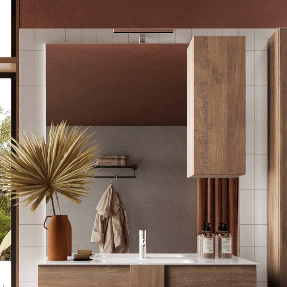 Specchio bagno con pensile Salemi 100x110h e lampada LED rovere mercure