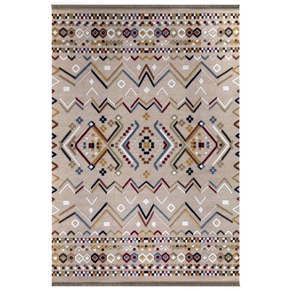 Tappeto antiscivolo Multicolor beige con decori colorati 120x180