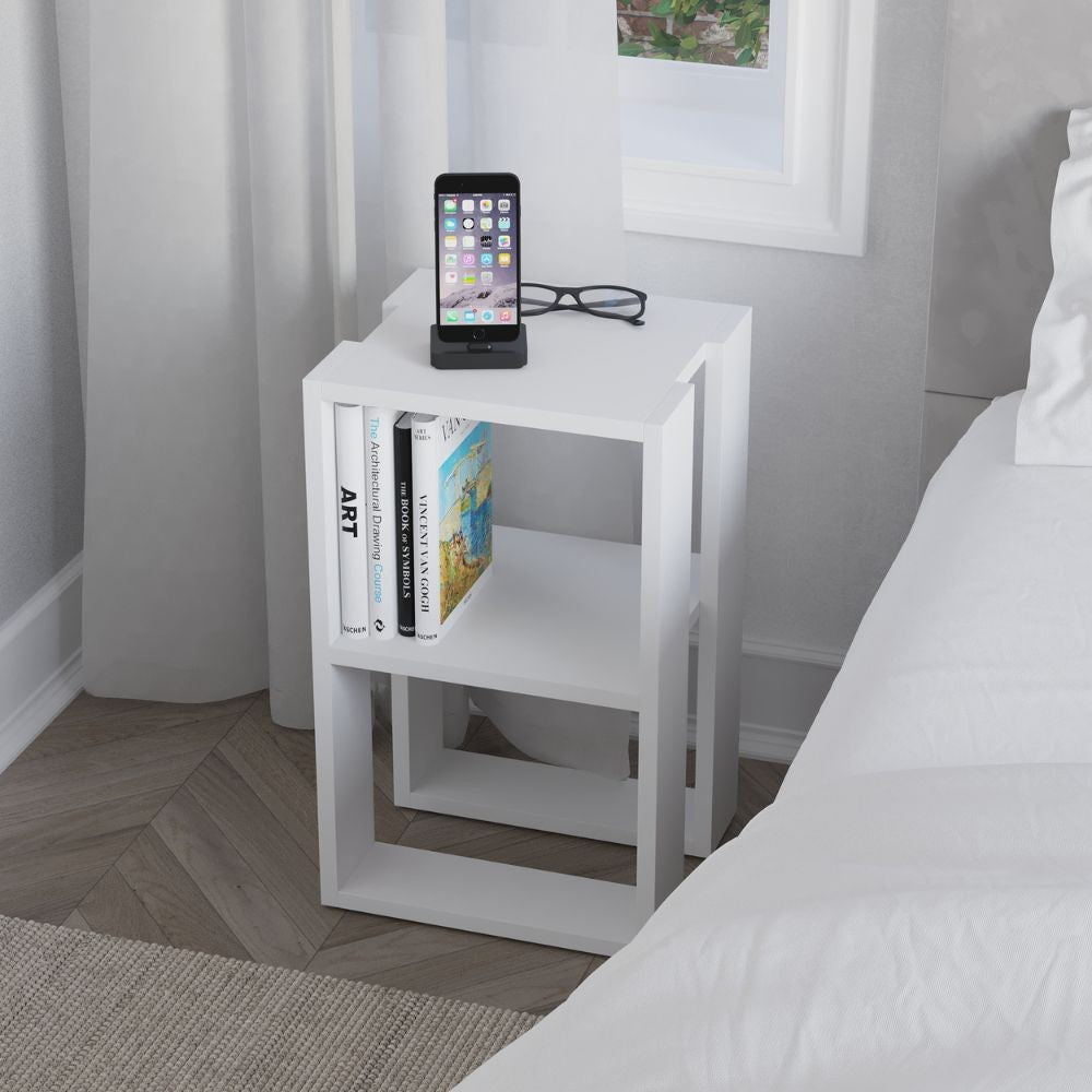 Tavolino comodino Lonie colore bianco