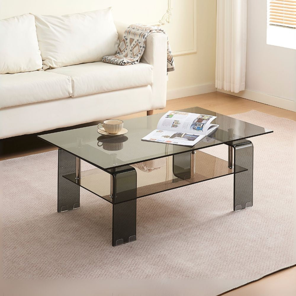 Tavolino Crystal in vetro temperato colore nero fumè 100x60x39 cm.