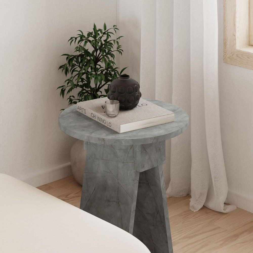 Tavolino da salotto Chen 50x42x23.4 cm. colore lagina effetto marmo grigio