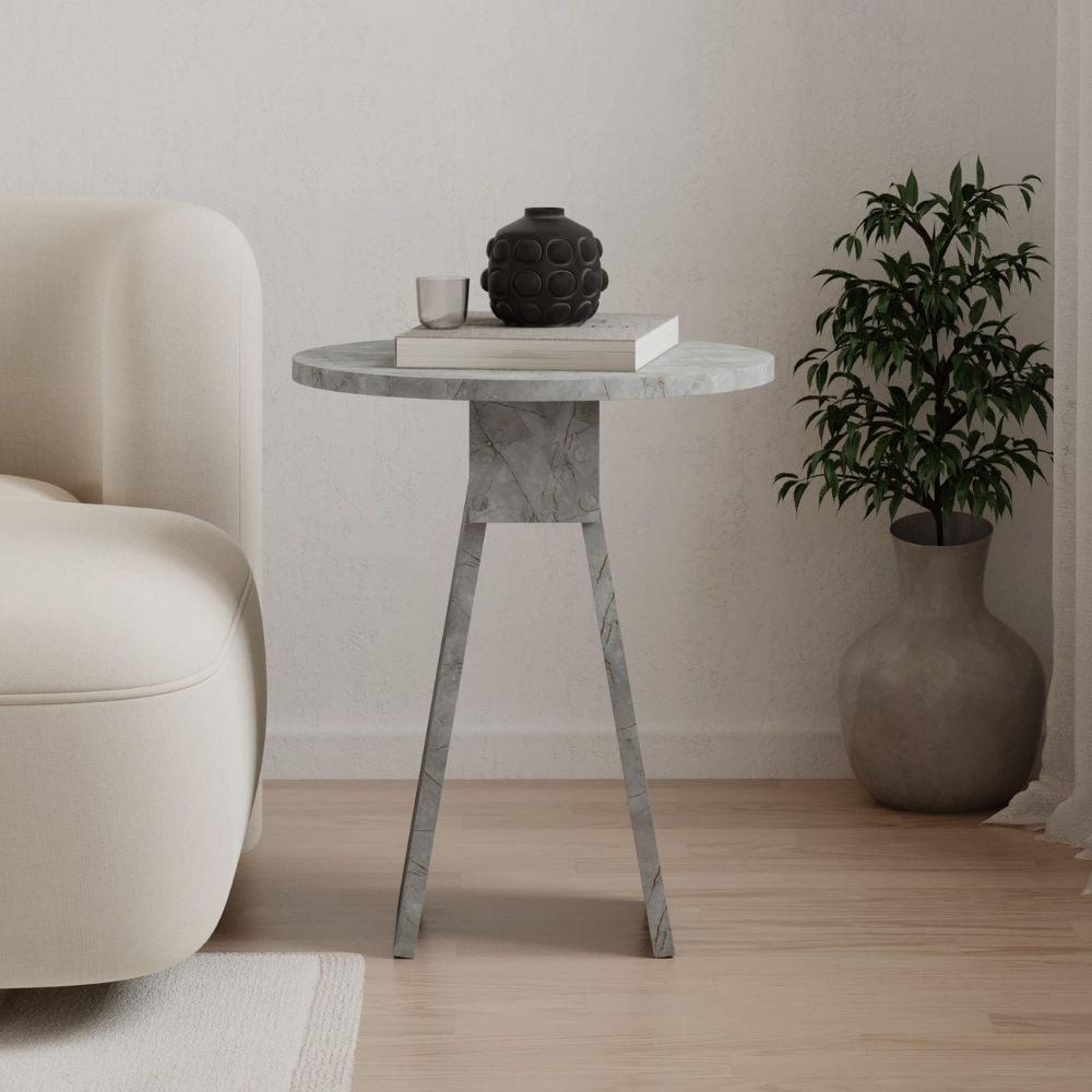 Tavolino da salotto Chen 50x42x23.4 cm. colore lagina effetto marmo grigio