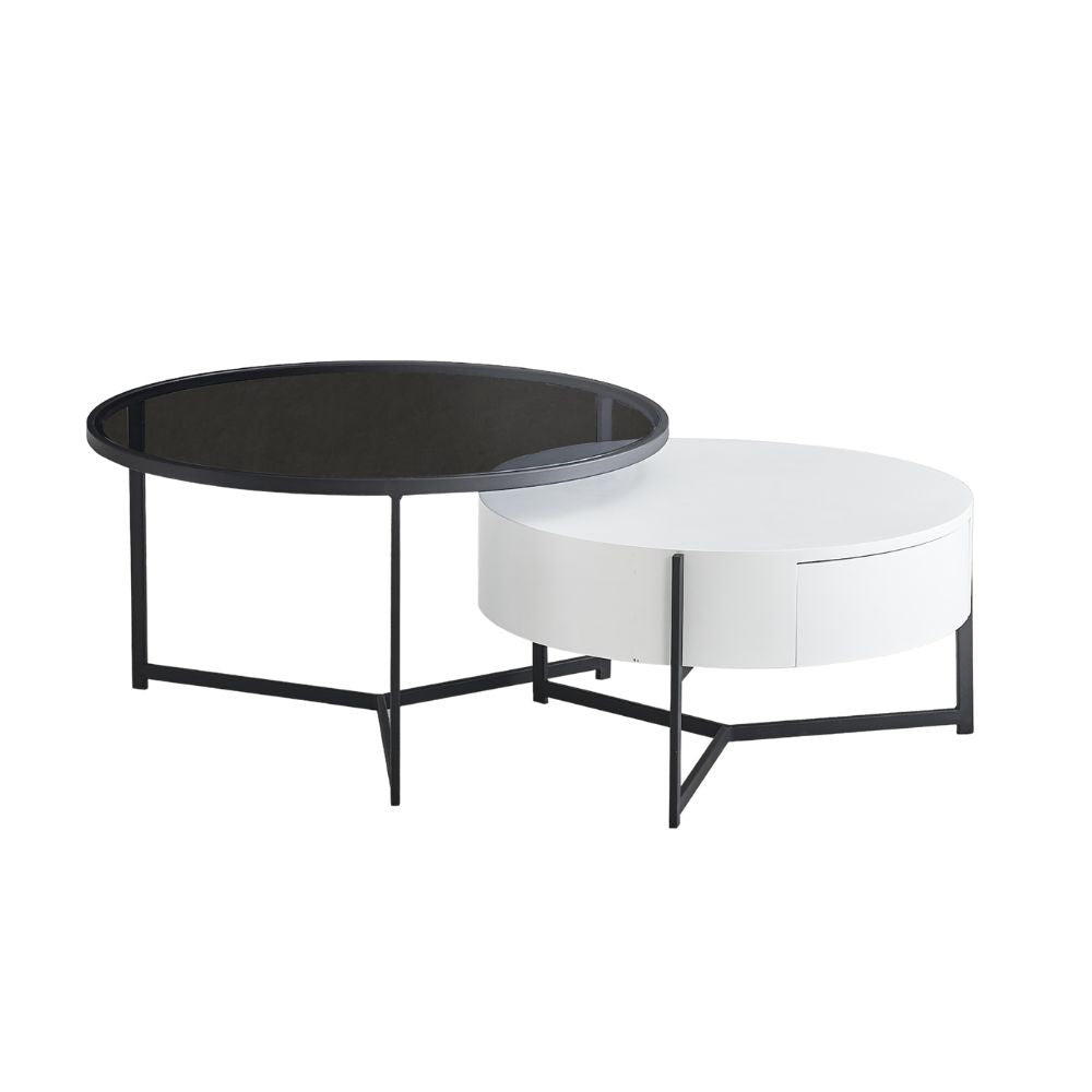 Tavolino da salotto Velvi con doppio piano e cassetto in colore bianco e nero