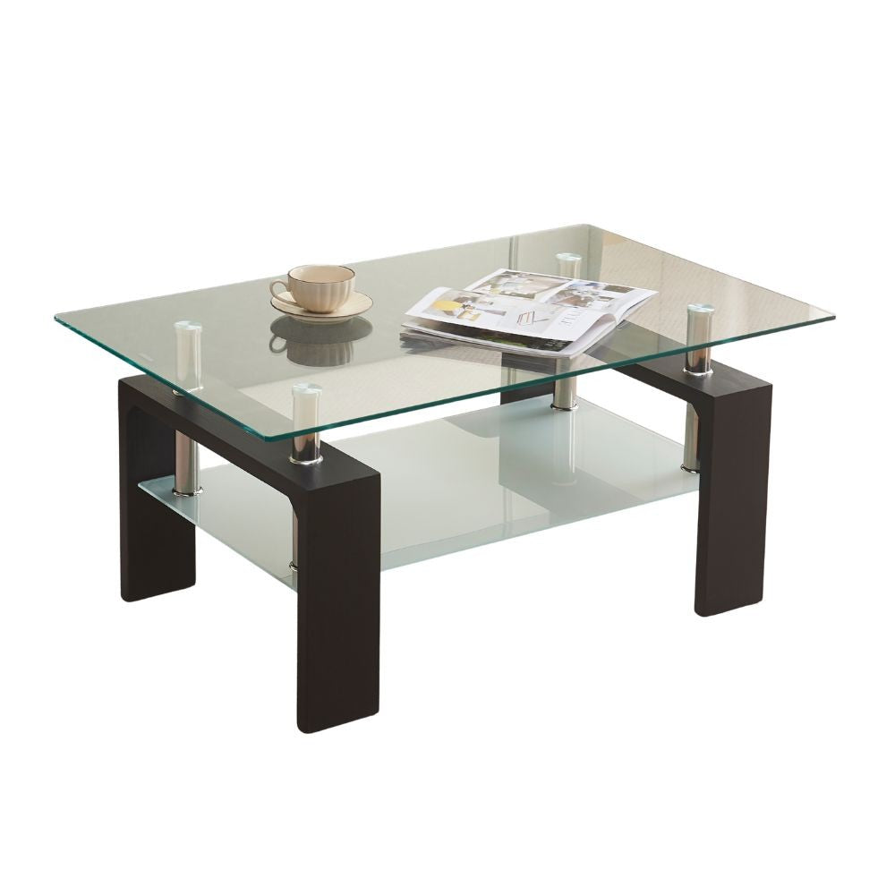 Tavolino Titania100 con doppio piano in vetro temperato e gambe colore nero