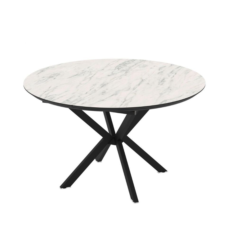 Tavolo allungabile Dobok con allunga 34 cm colore piano effetto marmo opaco e gambe in metallo nero