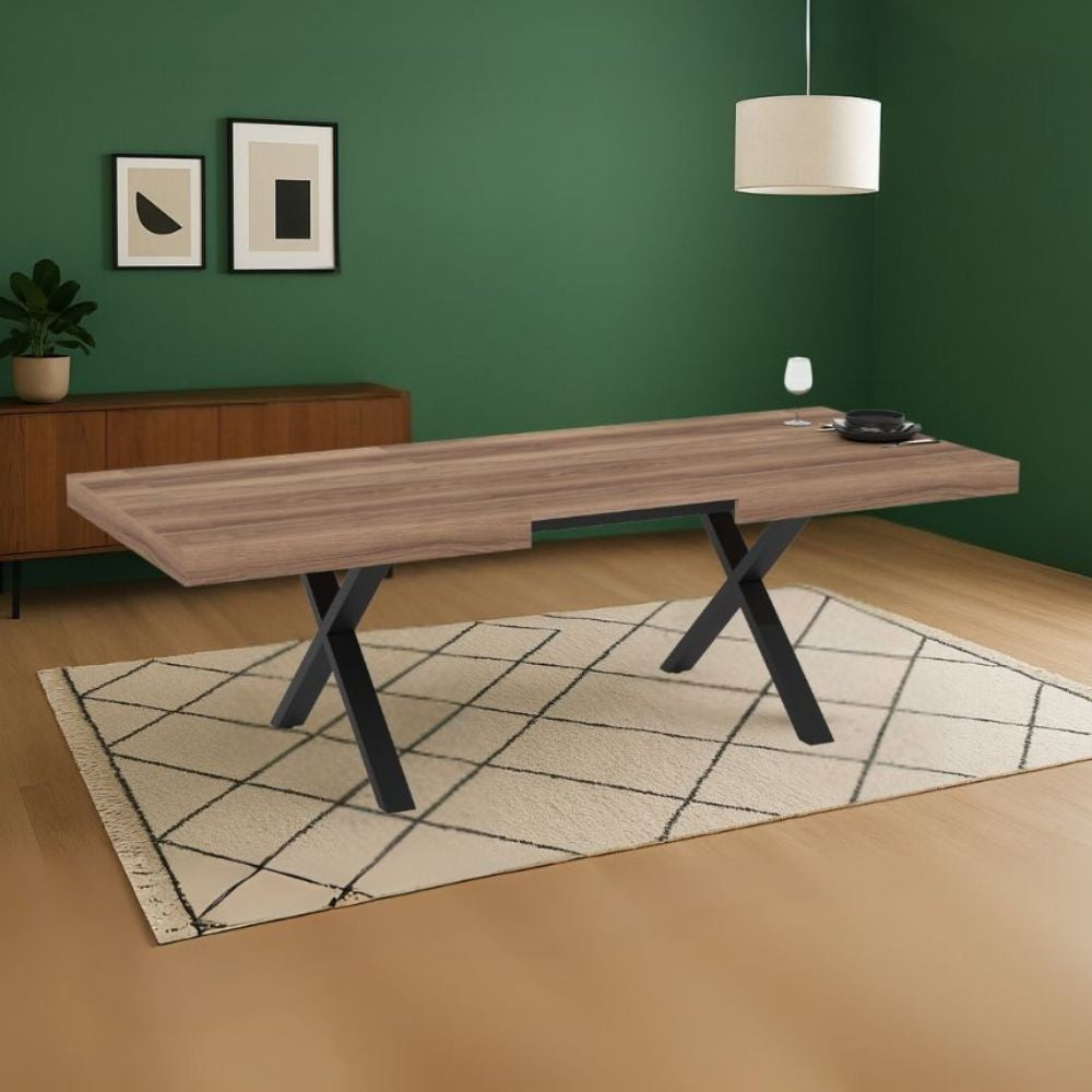 Tavolo allungabile England con piano colore quercia e gambe nere