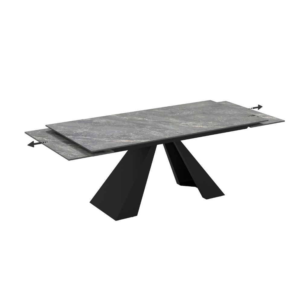 Tavolo allungabile Monza con top in ceramica effetto marmo grigio e gambe nere