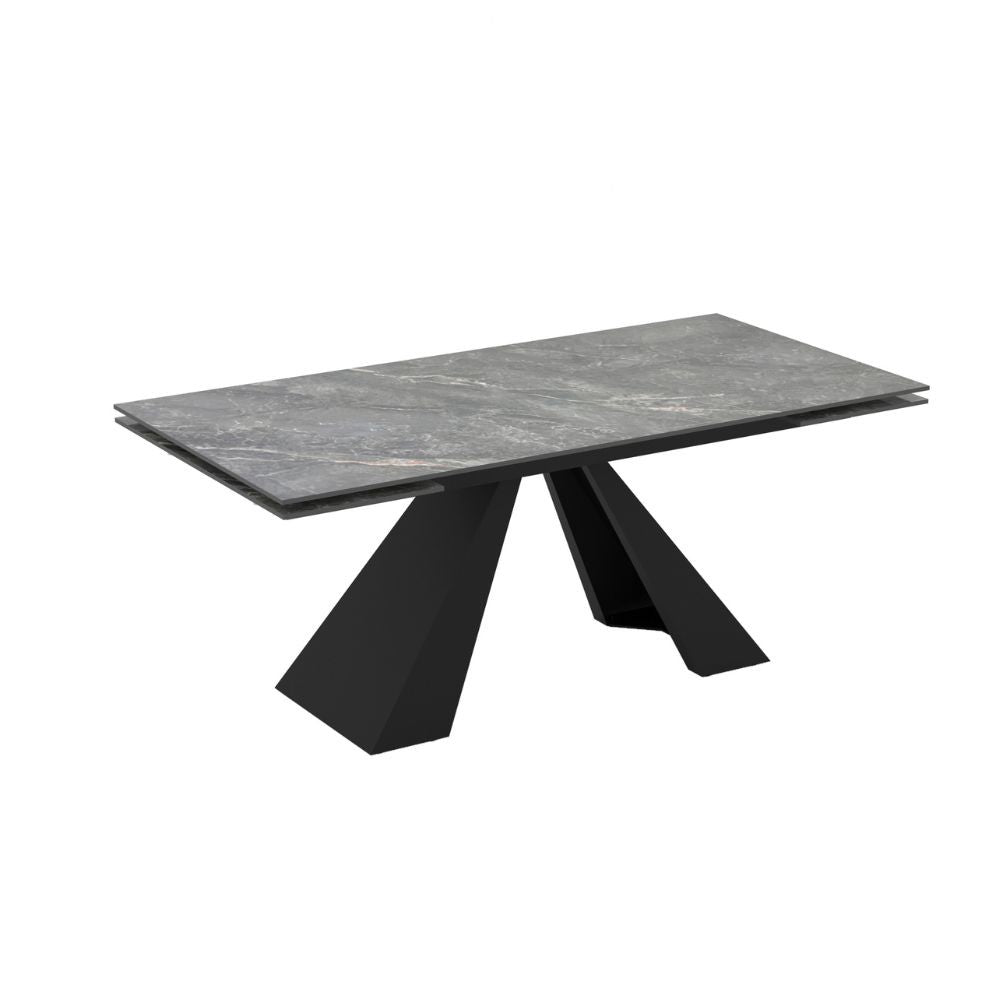 Tavolo allungabile Monza con top in ceramica effetto marmo grigio e gambe nere