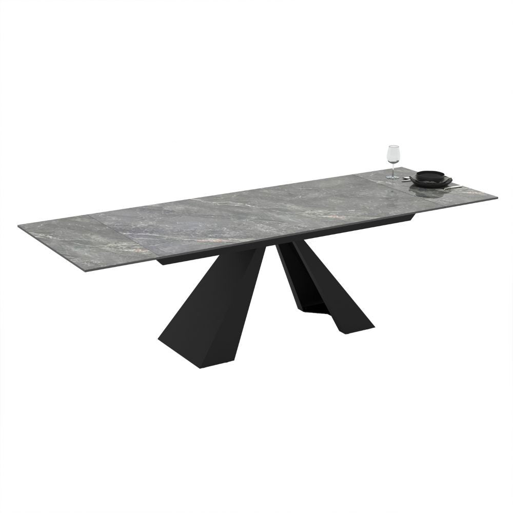 Tavolo allungabile Monza con top in ceramica effetto marmo grigio e gambe nere