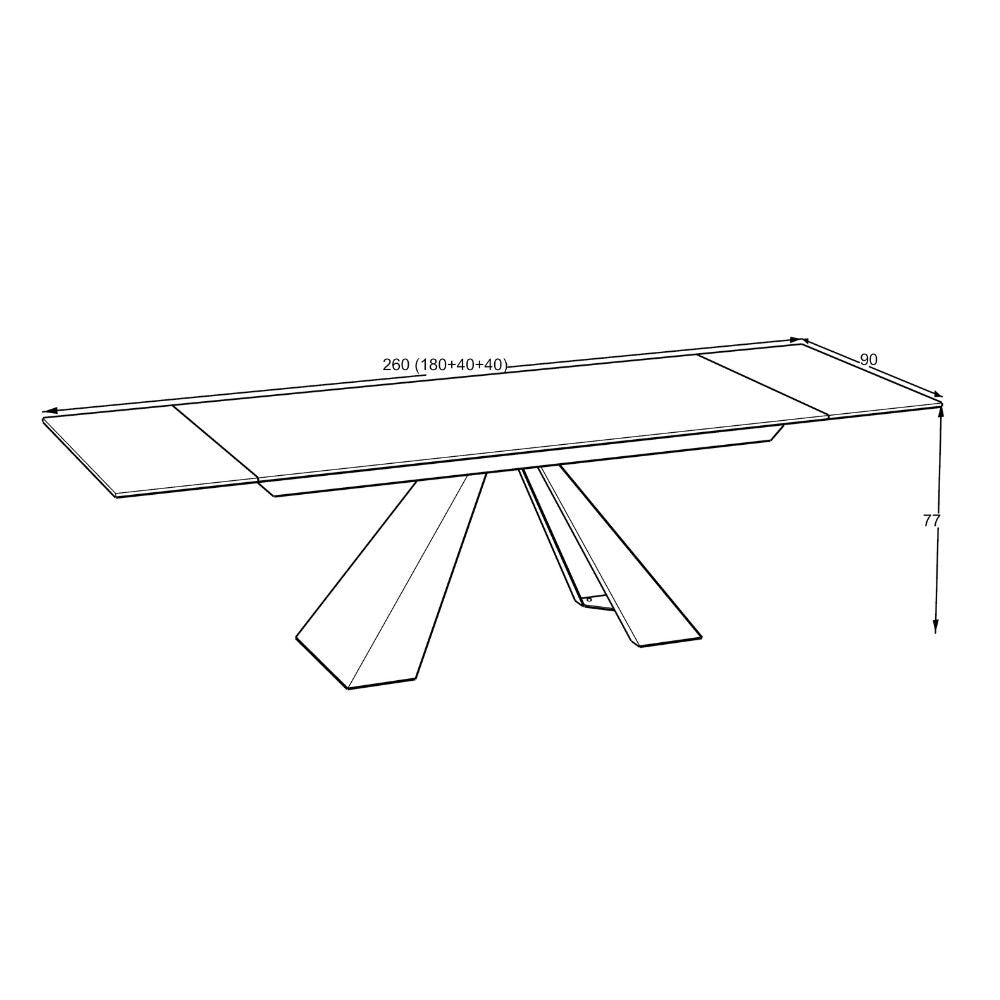 Tavolo allungabile Monza con top in ceramica effetto marmo grigio e gambe nere
