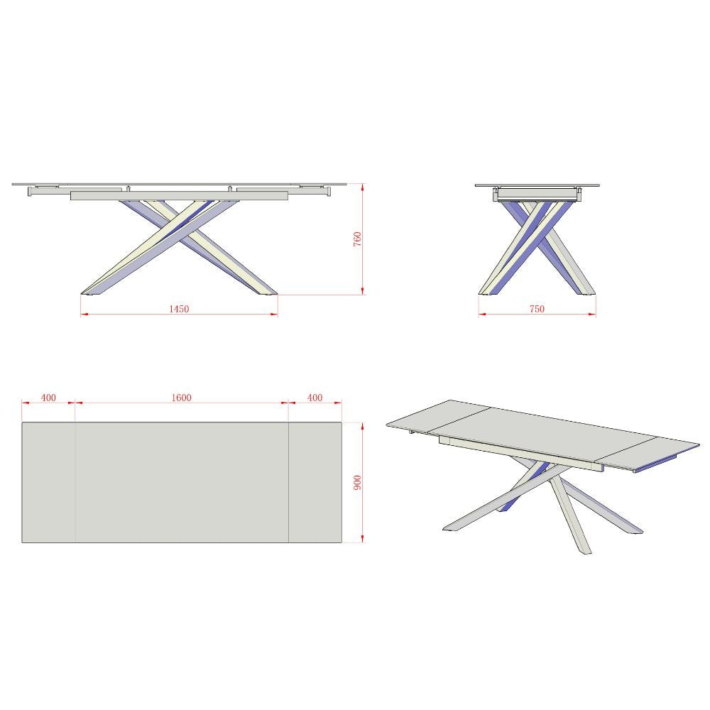 Tavolo allungabile Nefti con top in ceramica colore bianco statuario lucido con gambe bianche