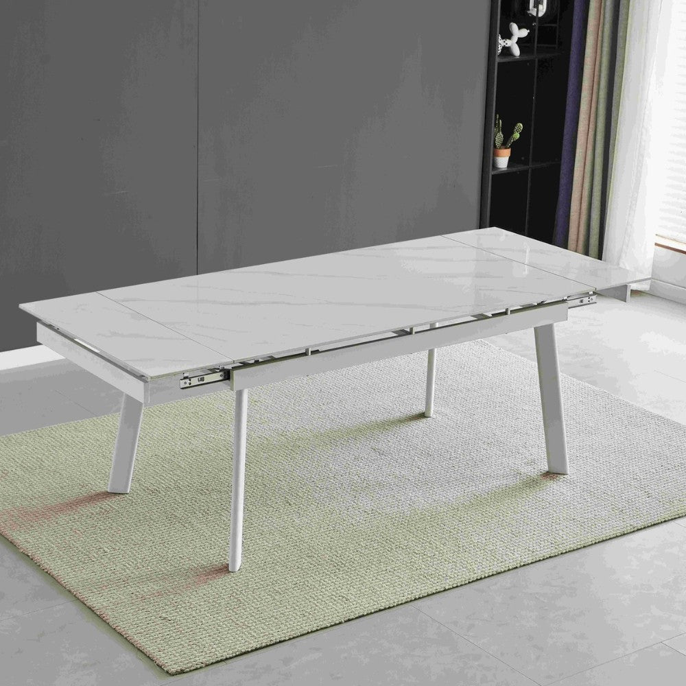 Tavolo allungabile Presena in ceramica colore bianco effetto marmo lucido e gambe metallo bianche